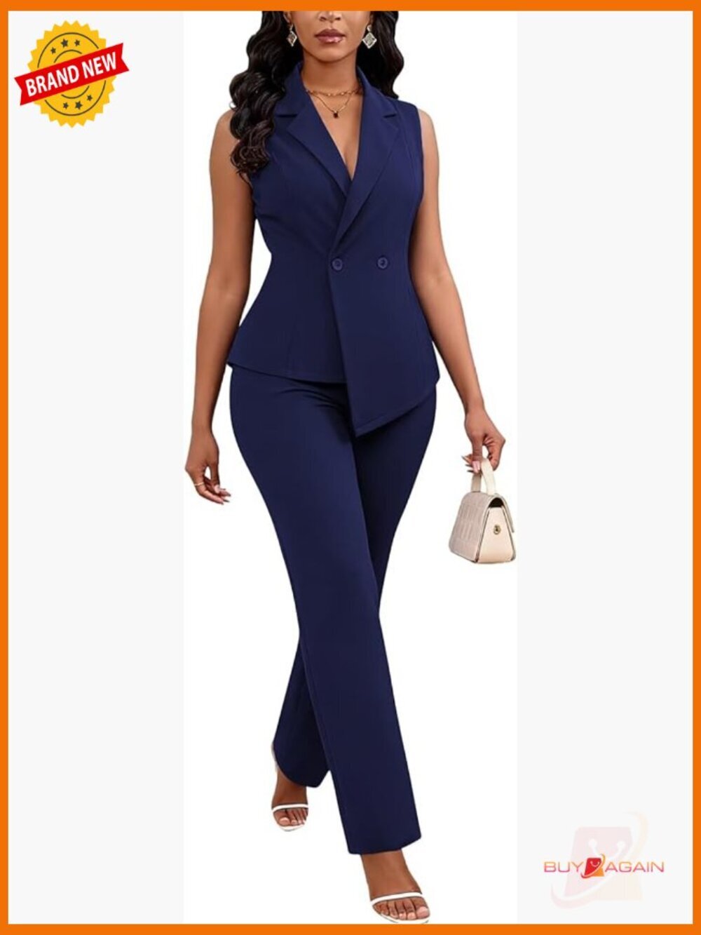Sleeveless Blazer Vest & Straight Pants 2 Piece Dressy Suit Set